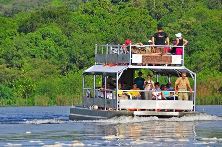 Boat cruise on the bottom side of murchison falls on Lake Albert.